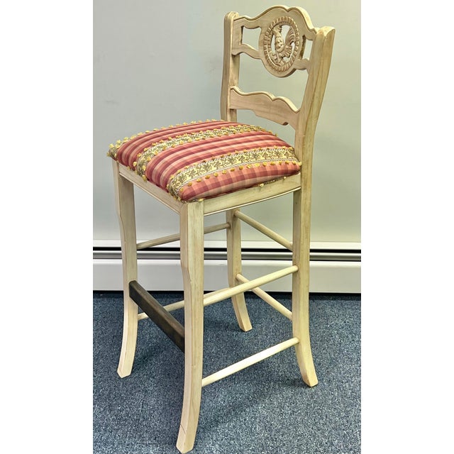 Country French Rooster Ladderback Barstools - A Pair For Sale - Image 4 of 10