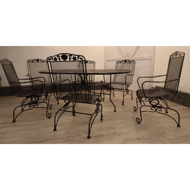 1960s Meadowcraft Dogwood Wrought Iron Patio Dining Set For Sale - Image 13 of 15