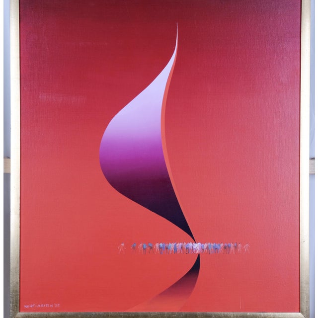1985 Original One of a Kind Painting Kurt Larisch "E-94" Gilded Metal Frame Oil on Canvas Framed and ready to display...