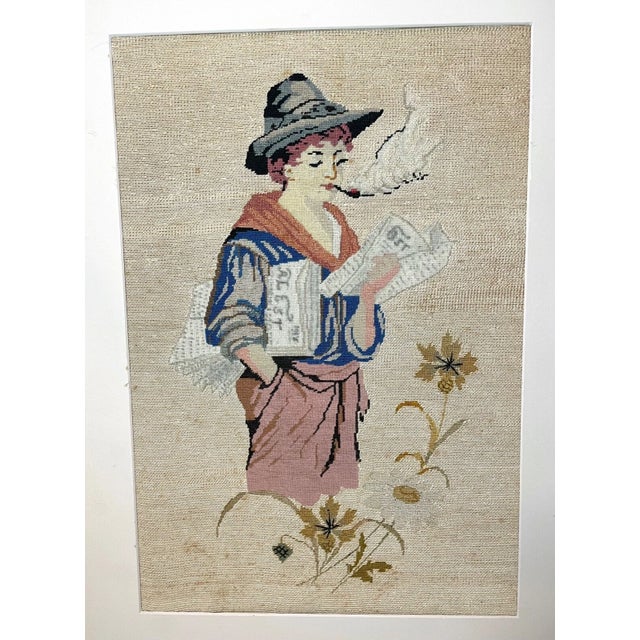 Up for sale is a wonderful antique 19th century original Victorian figural portrait needlepoint. It's beautifully...