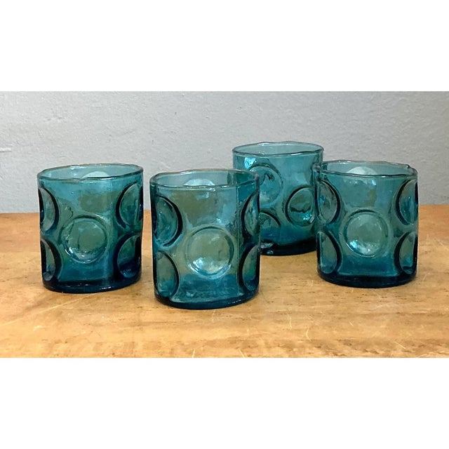 Vintage Blue Embossed Glass Shot Glasses - Set of 4 For Sale - Image 4 of 12