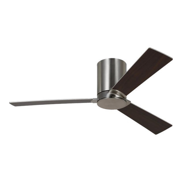 Visual Comfort Fan Rozzen Hugger 44" Ceiling Fan in Brushed Steel and Walnut For Sale
