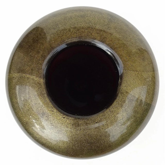 Beautiful vintage Murano hand blown black and gold flecks Italian art glass bud flower vase. Documented to designer...