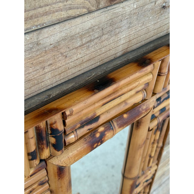 Wood Vintage Boho Coastal Bamboo Wall Mirror With Sculptural Cut Bamboo Frame For Sale - Image 7 of 10