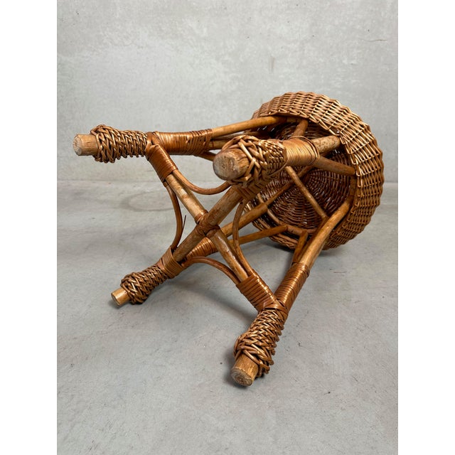 Boho Chic Vintage Wicker and Bamboo Stool, 1980s For Sale - Image 3 of 8