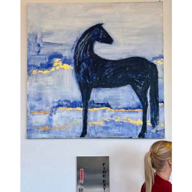 Large 48 " x 48" x 3" original painting by Kirtsen Kainz of Montana. This bold horse is painting with energetic brush...