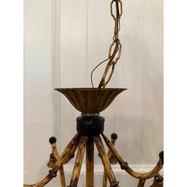 Vintage Faux Bamboo Chinoiserie Chandelier With Bells & Tortoiseshell Finish - Underwriters’ Laboratories For Sale In Nashville - Image 6 of 12