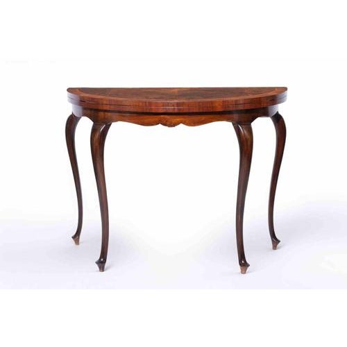 Wood Vintage George III Style Walnut Demi-Lune Folding Game Table, England, 1950s For Sale - Image 7 of 12