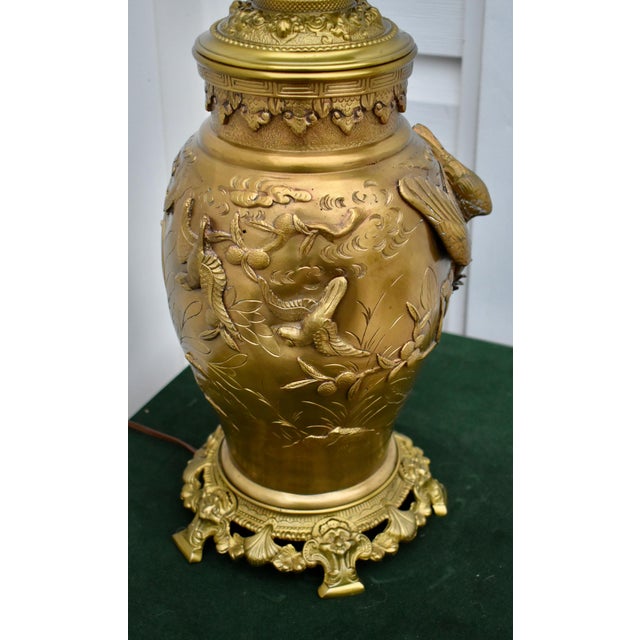 Antique Ornate Solid Brass Bird of Pardise Converted to Electric Lamp For Sale - Image 11 of 12
