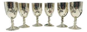 1980s Set of 6 Emilia Castillo Silver-Plated Goblets With Stone Inlay