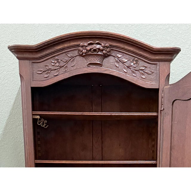 Antique French Louis XV Style Armoire Cupboard Linen Cabinet Bonnetiere Oak For Sale - Image 12 of 18