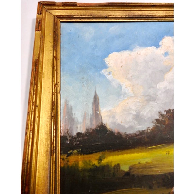 Blue Midcentury Signed Painting on Board J. Sanchez, 1949 For Sale - Image 8 of 10