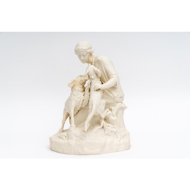 English Bisque Parian Ware Sculpture Figures With Hunting Dogs For Sale - Image 10 of 13