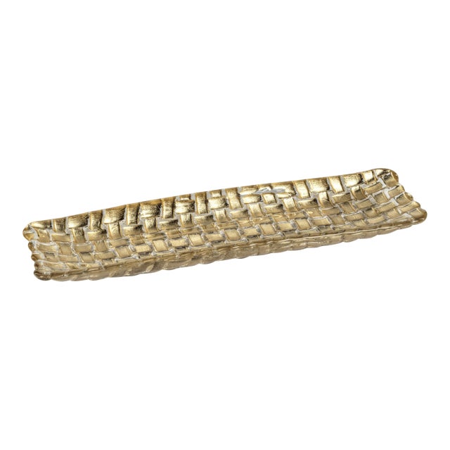 Nova 12.25" Braided Rectangular Glass Plates, Set of 6, Gold For Sale