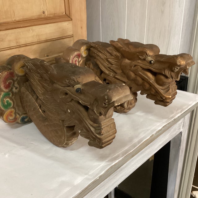 Asian A Pair of Mid 20th Century Hand Carved Dragon Wall Sculptures For Sale - Image 3 of 11