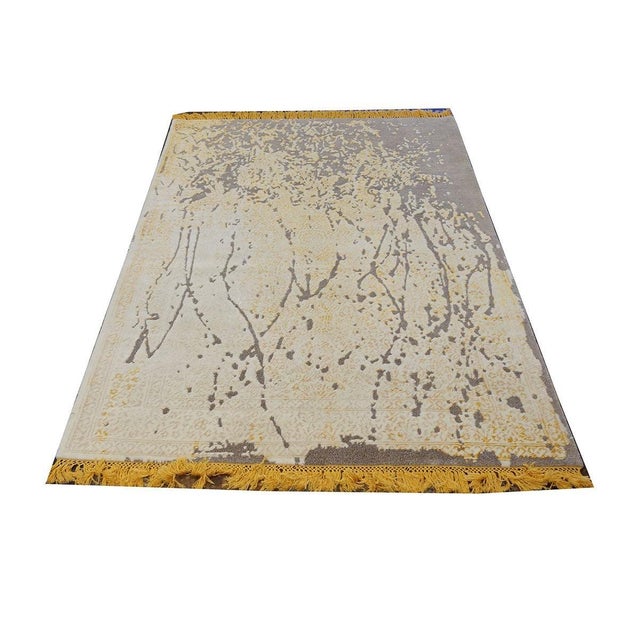 Modern Nepalese Modern Wool & Silk 4X6 Gold, Grey & Ivory Handmade Area Rug #1143785 For Sale - Image 3 of 4