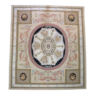 Oversized Antique French Aubusson Floral & Foliate Wool Tapestry C1930 For Sale
