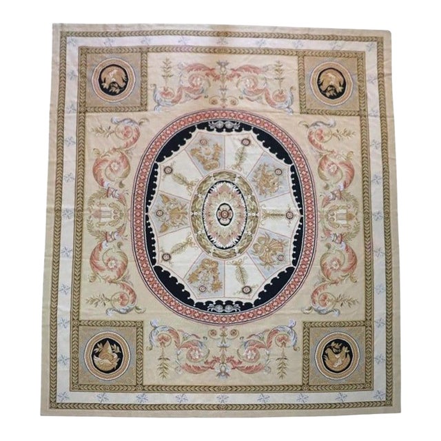 Oversized Antique French Aubusson Floral & Foliate Wool Tapestry C1930 For Sale