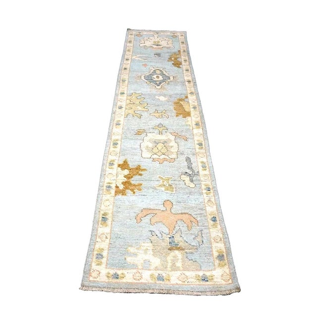 Traditional 21st Century Turkish Oushak Wool 2x10 Light Blue, Gray & Ivory, Handmade Runner Rug #1144115 For Sale - Image 3 of 11