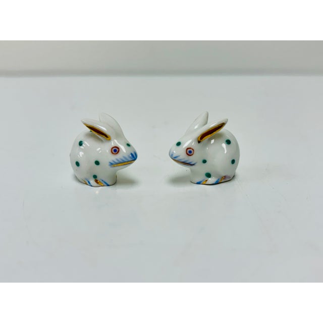Adorable Herend porcelain miniature rabbits, from Hungary, handmade and handpainted with polka dots and 24k gold accents....