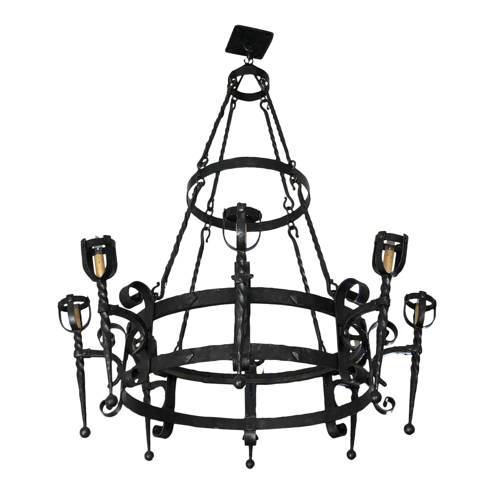 Custom Handmade Wrought Iron Chandelier | Chairish