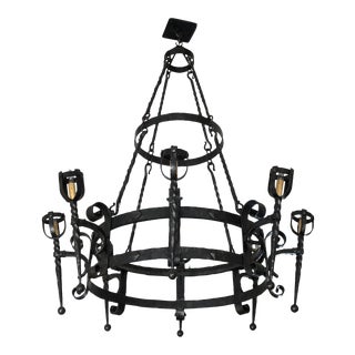 Custom Handmade Wrought Iron Chandelier For Sale