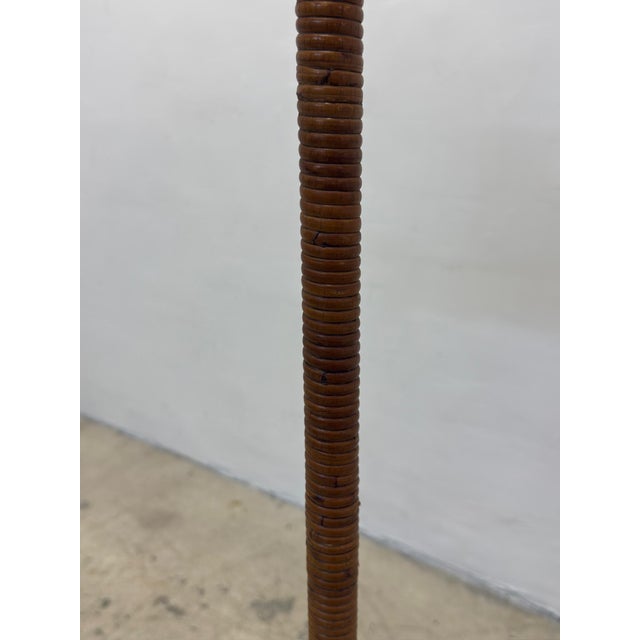 Mid-Century Brass and Rattan Wrapped Floor Lamp With Wicker Shade, 1960s For Sale - Image 11 of 12
