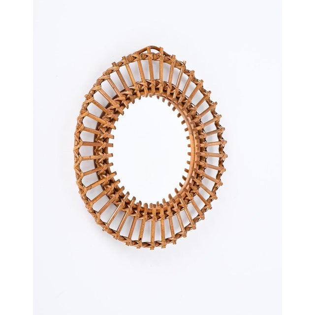 Mid-Century Round Mirror in Rattan and Bamboo, Italy, 1960s For Sale - Image 9 of 14