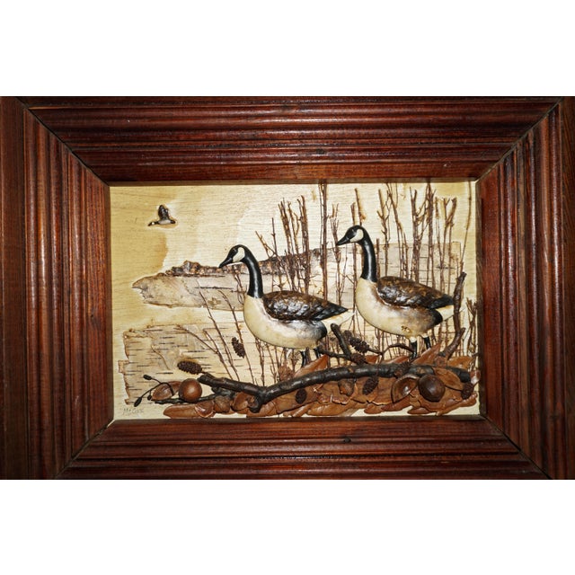 Signed McGee Mixed-Media Canada Geese Wildlife Diorama in Wood Frame For Sale - Image 4 of 6