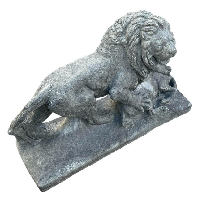 Vintage Cast Stone Sculpture of a Lion Attacking an Antelope For Sale - Image 4 of 11