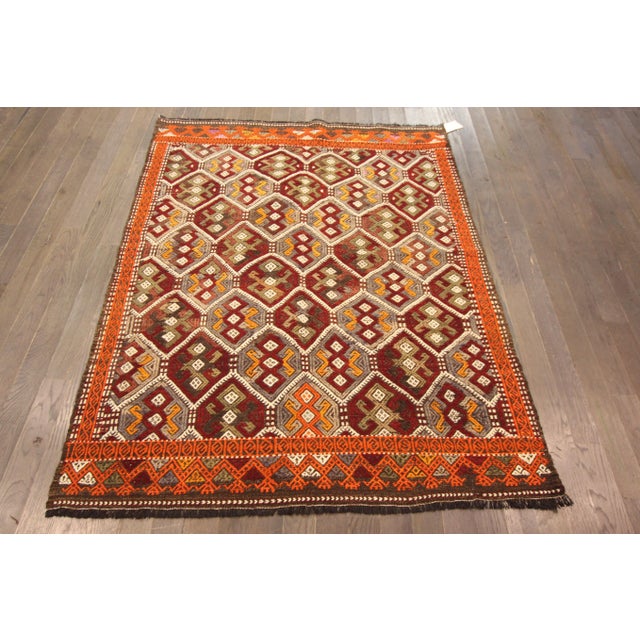 Vintage Sumac Wool Rug For Sale - Image 4 of 5