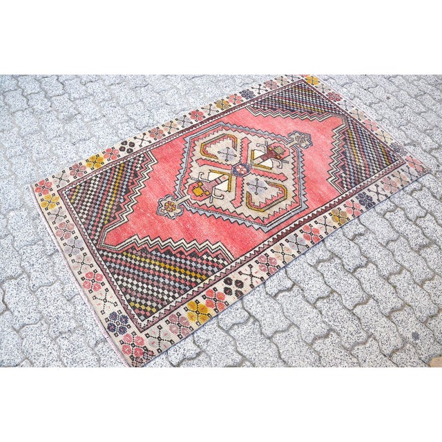 Tribal 1960s Red Oushak Handknotted Kurdish Rug For Sale - Image 3 of 11