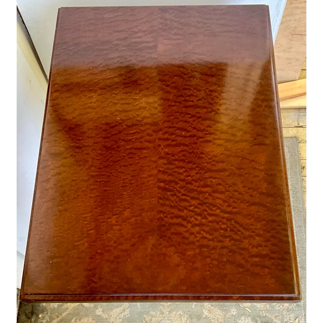 Exquisite Burl Top Jonathan Franc Art Deco Console Table with label Dimensions: 27 x 28 x 20 in. (68.6 x 71.1 x 50.8 cm.)