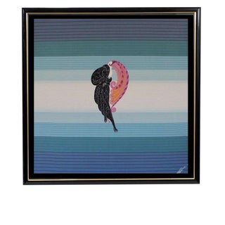 1970s Vintage Erte Art Deco "Beauty & the Beast" Framed Silk Scarf For Sale