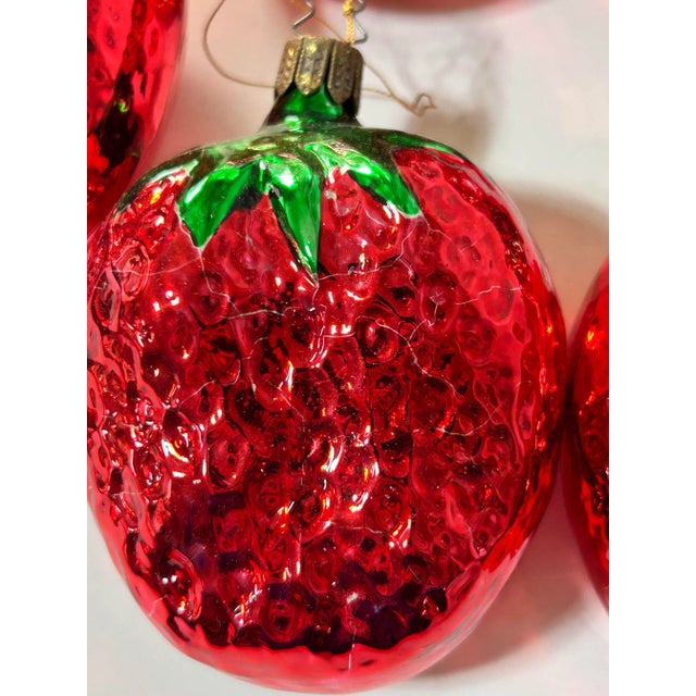 Vintage Large Strawberry Mercury Glass Christmas Ornaments – Set of 6 – 1980s For Sale - Image 10 of 11