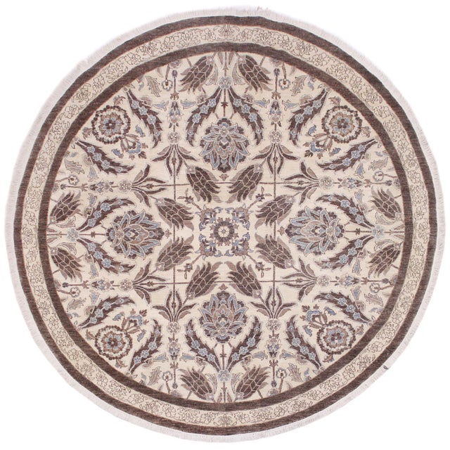Ivory Eclectic Ziegler Ivory/Brown Wool Round - Rug 9'11'' X 9'11'' For Sale - Image 8 of 9