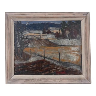 Svän Grandin, 1950s Swedish Modernist Landscape, Oil on Panel For Sale