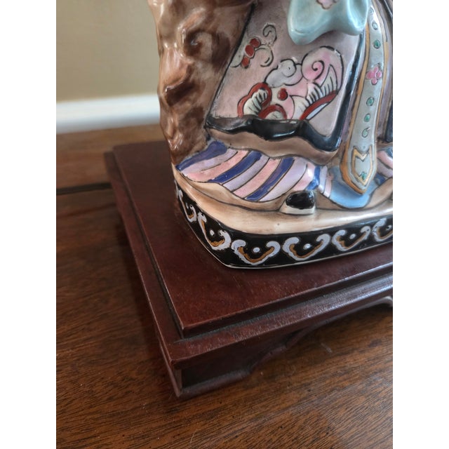 Chinoiserie Asian Figural Porcelain Lamp For Sale - Image 9 of 12