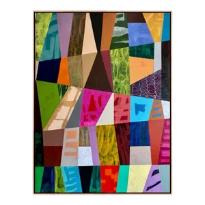 Original 36" X 48" Geometric Vivid Framed Abstract Painting by Pamela Harmon