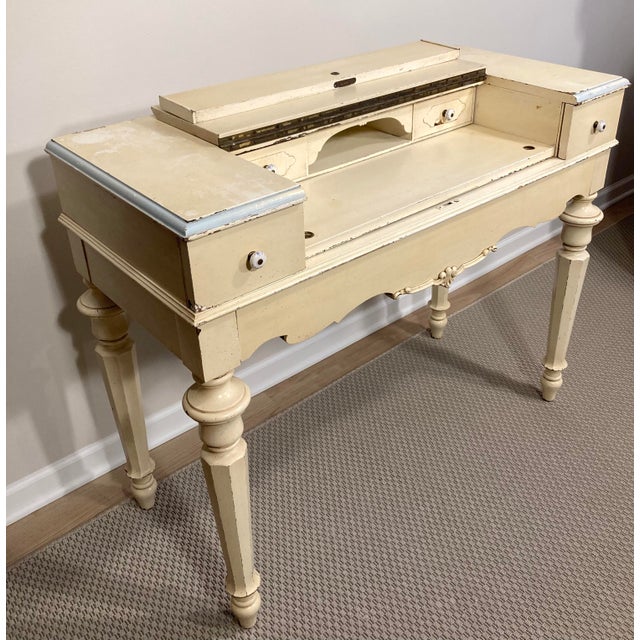 Victorian Early 20th Century Cream and Pale Blue Spinet Writing Desk For Sale - Image 3 of 18