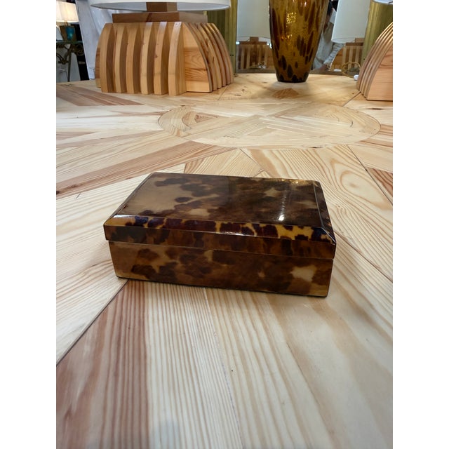 Tortoiseshell-Style Wood Box With Beveled Lid For Sale - Image 4 of 6