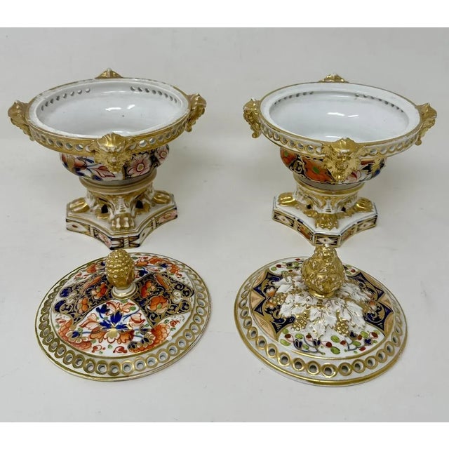 Antique Regency English Crown Derby Pair Urns Vases Pot Pourri Centerpieces 1815 For Sale - Image 6 of 11