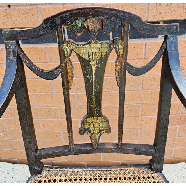 18th Century Ebonized and Inlays Decorated Cane Seat Armchair For Sale - Image 4 of 8