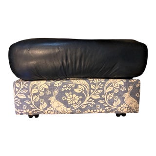 Ottoman Upholstered With William Morris Fabric and Leather - Late 20th Century For Sale
