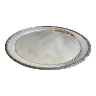 Vintage Large Round Silver-Plated Serving Tray For Sale