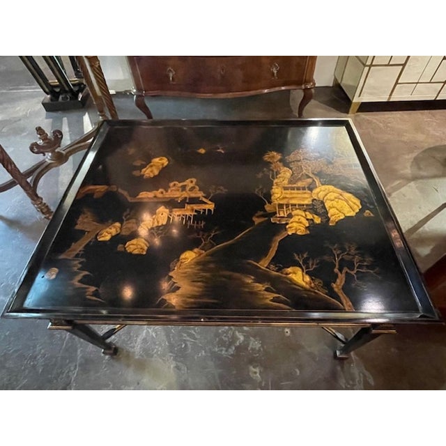 Wood Vintage English Chinoiserie Lacquered Coffee Table For Sale - Image 7 of 8