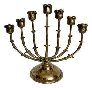 1960s Brass Rosebud Menorah With Adjustable Rotating Branches