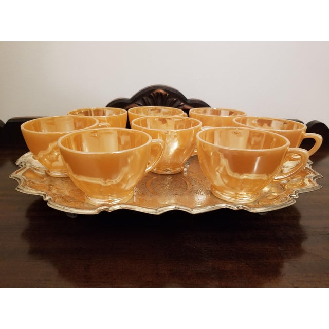 Vintage Mid-Century Fire-King Anchor Hocking Tom and Jerry Peach Lustre Cups. Set of 8. For Sale - Image 10 of 11
