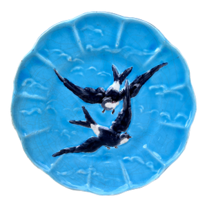 French Majolica Bird Swallow Plate Sarreguemines, Circa 1880