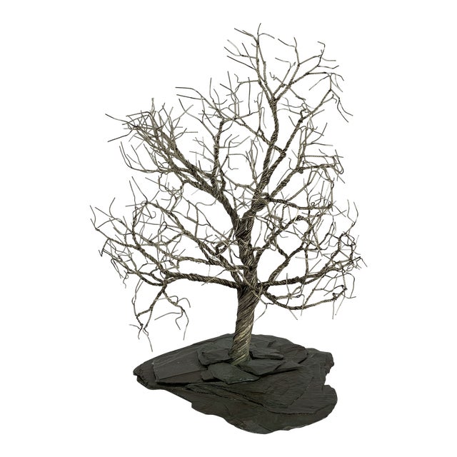 1978 Silver Plated Tree Sculpture on Slate Base For Sale